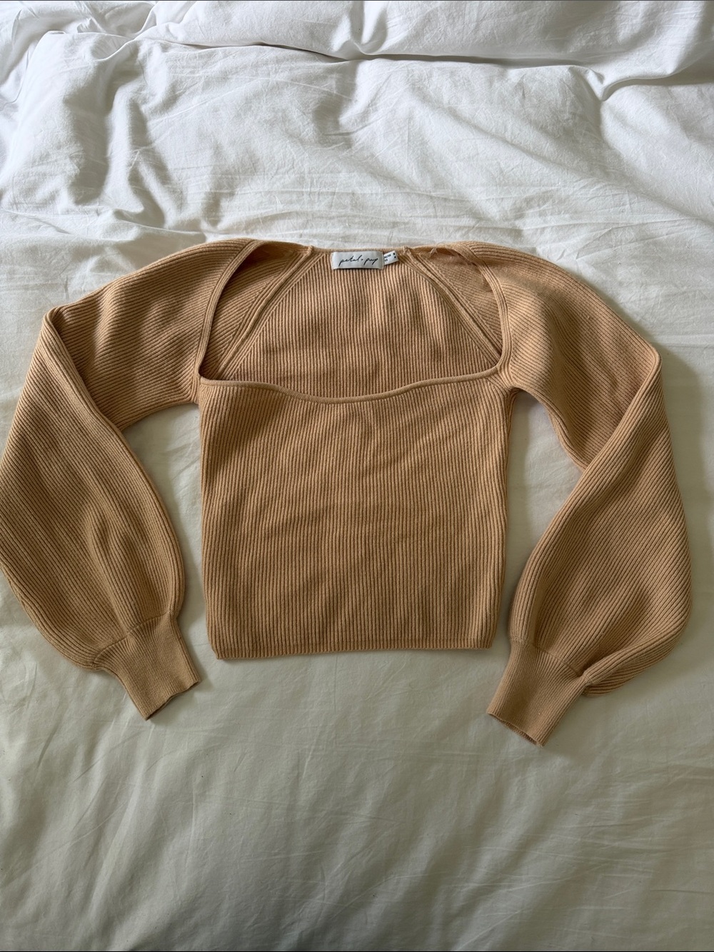 Petal & Pup Off-the-Shoulder Sweater in Camel Beige